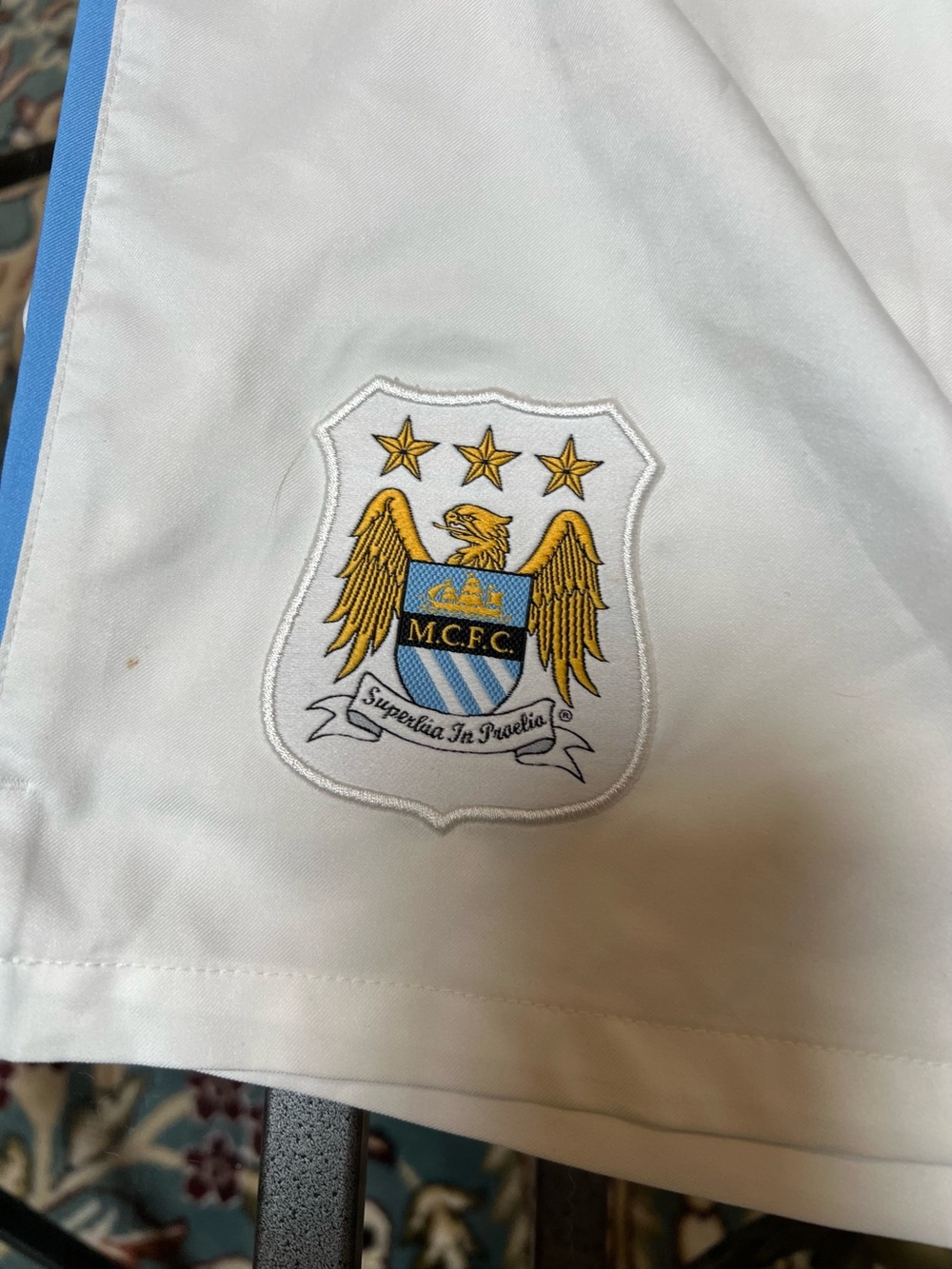 Nike Men’s White Athletic Messi Shorts with Light Blue Side Trim - Picture 6 of 9